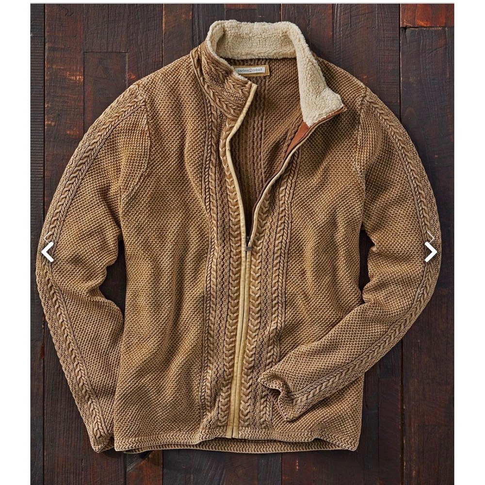 Carbon 2 Cobalt Sweater Mens XXLWharf Fisherman Brown Full Zip Sherpa Cable Knit